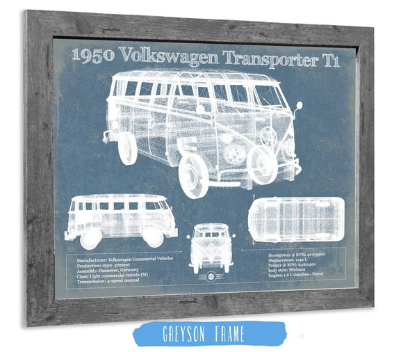14" x 11" / Greyson Frame Cutler West 1950 Volkswagen Transporter T1 Vintage Blueprint Auto Print