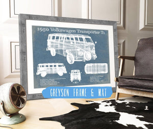 14" x 11" / Greyson Frame & Mat Cutler West 1950 Volkswagen Transporter T1 Vintage Blueprint Auto Print
