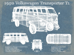 14" x 11" / Unframed Cutler West 1950 Volkswagen Transporter T1 Vintage Blueprint Auto Print