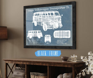 20" x 16" / Black Frame Cutler West 1950 Volkswagen Transporter T1 Vintage Blueprint Auto Print