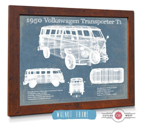 20" x 16" / Walnut Frame Cutler West 1950 Volkswagen Transporter T1 Vintage Blueprint Auto Print