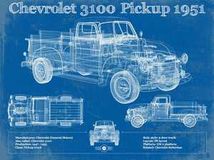 14" x 11" / Unframed Cutler West 1951 Chevy 3100 Pickup - Blueprint Vintage Auto Print