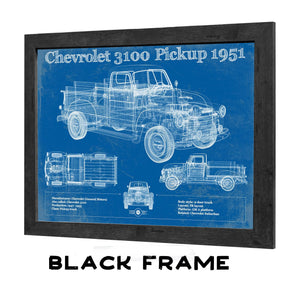 20" x 16" / Black Frame Cutler West 1951 Chevy 3100 Pickup - Blueprint Vintage Auto Print