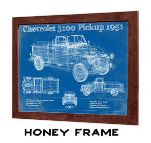 20" x 16" / Walnut Frame Cutler West 1951 Chevy 3100 Pickup - Blueprint Vintage Auto Print