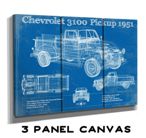 36" x 24" / 3 Panel Canvas Wrap Cutler West 1951 Chevy 3100 Pickup - Blueprint Vintage Auto Print