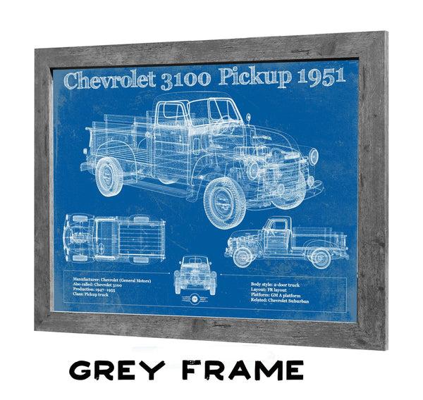 36" x 24" / Greyson Frame Cutler West 1951 Chevy 3100 Pickup - Blueprint Vintage Auto Print