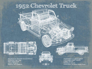 14" x 11" / Unframed Cutler West 1952 Chevrolet Truck Blueprint Vintage Auto Print