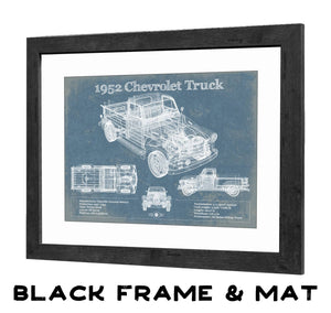 20" x 16" / Black Frame & Mat Cutler West 1952 Chevrolet Truck Blueprint Vintage Auto Print