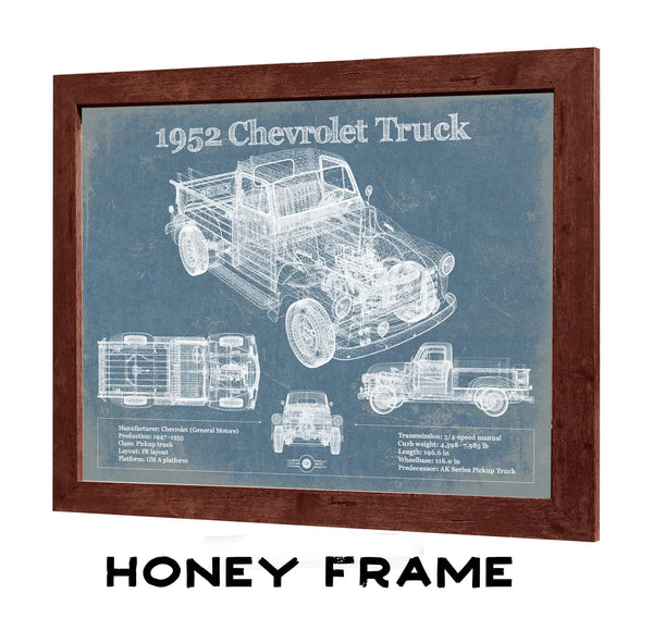 20" x 16" / Walnut Frame Cutler West 1952 Chevrolet Truck Blueprint Vintage Auto Print