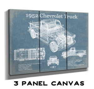 36" x 24" / 3 Panel Canvas Wrap Cutler West 1952 Chevrolet Truck Blueprint Vintage Auto Print