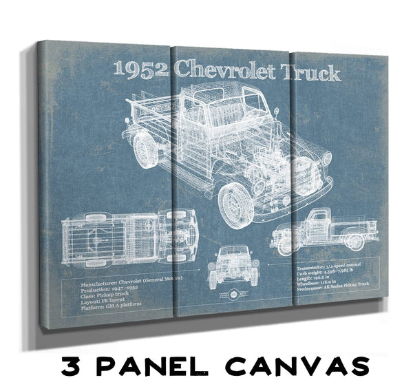 36" x 24" / 3 Panel Canvas Wrap Cutler West 1952 Chevrolet Truck Blueprint Vintage Auto Print