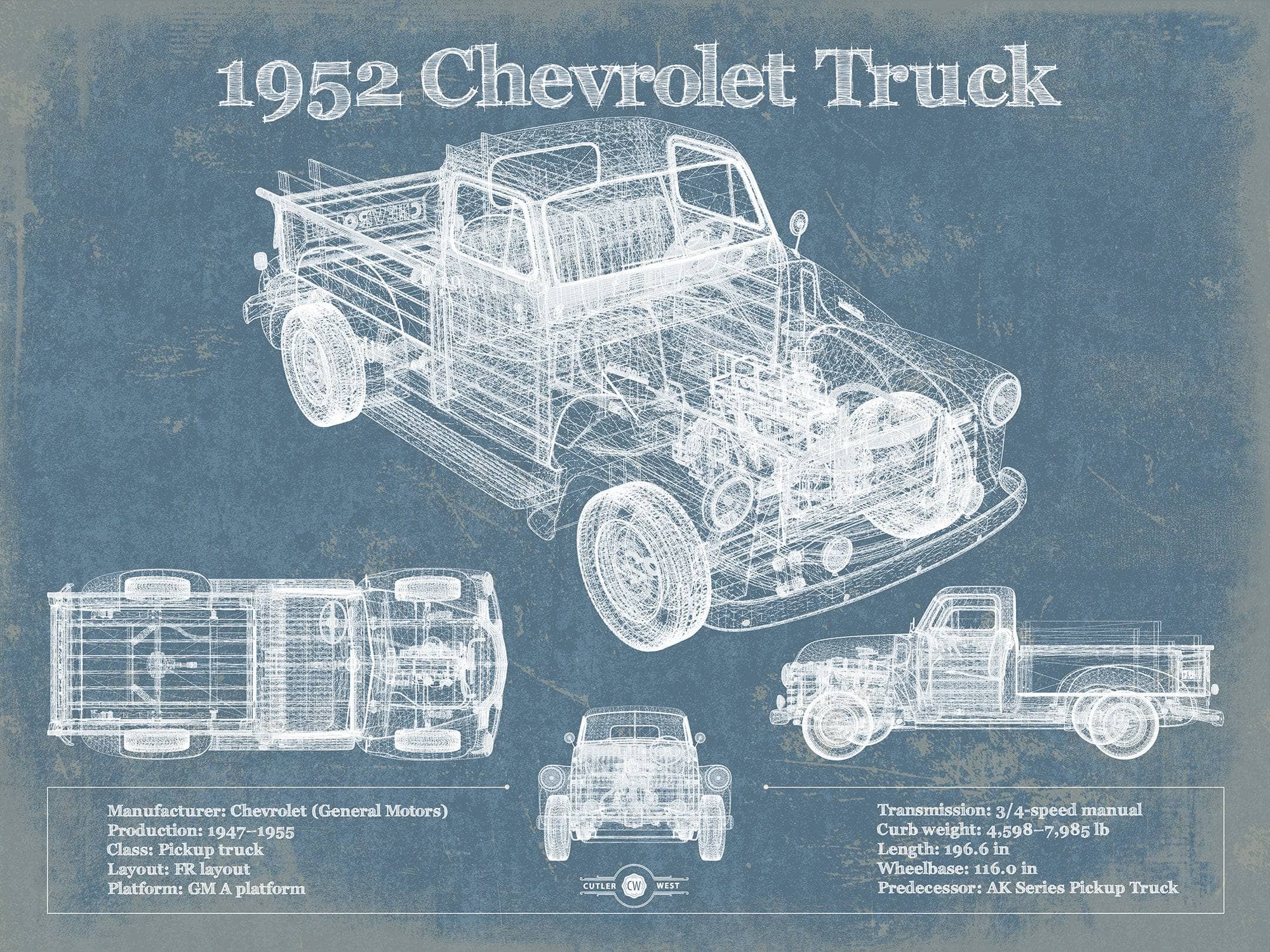 1952 Chevrolet Truck Blueprint Vintage Auto Print