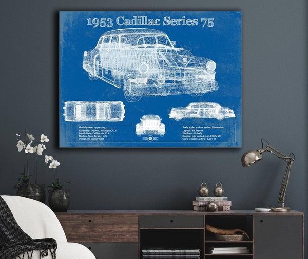 Cutler West 1953 Cadillac Series 75 Vintage Blueprint Auto Print