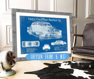14" x 11" / Greyson Frame & Mat Cutler West 1953 Cadillac Series 75 Vintage Blueprint Auto Print