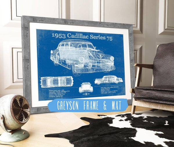 14" x 11" / Greyson Frame & Mat Cutler West 1953 Cadillac Series 75 Vintage Blueprint Auto Print