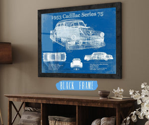 20" x 16" / Black Frame Cutler West 1953 Cadillac Series 75 Vintage Blueprint Auto Print