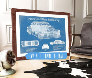 20" x 16" / Walnut Frame & Mat Cutler West 1953 Cadillac Series 75 Vintage Blueprint Auto Print
