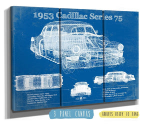 36" x 24" / 3 Panel Canvas Wrap Cutler West 1953 Cadillac Series 75 Vintage Blueprint Auto Print