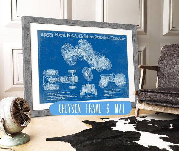14" x 11" / Greyson Frame & Mat Cutler West 1953 Ford NAA Golden Jubilee Blueprint Vintage Tractor Patent Print