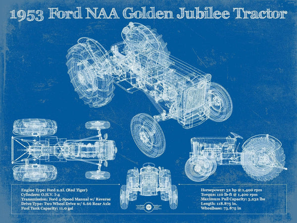 14" x 11" / Unframed Cutler West 1953 Ford NAA Golden Jubilee Blueprint Vintage Tractor Patent Print