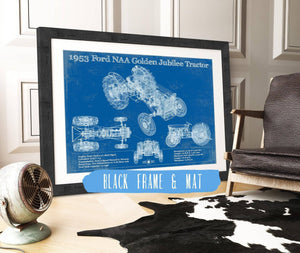 20" x 16" / Black Frame & Mat Cutler West 1953 Ford NAA Golden Jubilee Blueprint Vintage Tractor Patent Print