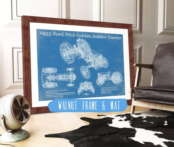 20" x 16" / Walnut Frame & Mat Cutler West 1953 Ford NAA Golden Jubilee Blueprint Vintage Tractor Patent Print