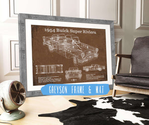 14" x 11" / Greyson Frame & Mat Cutler West 1954 Buick Super Riviera Vintage Blueprint Auto Print