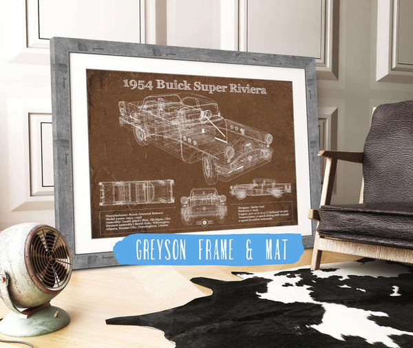14" x 11" / Greyson Frame & Mat Cutler West 1954 Buick Super Riviera Vintage Blueprint Auto Print