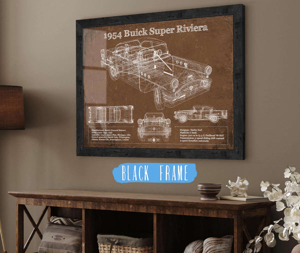 20" x 16" / Black Frame Cutler West 1954 Buick Super Riviera Vintage Blueprint Auto Print