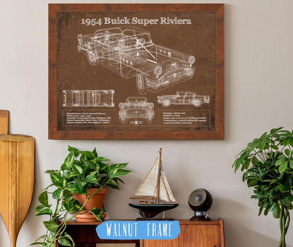 20" x 16" / Walnut Frame Cutler West 1954 Buick Super Riviera Vintage Blueprint Auto Print