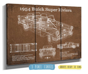 36" x 24" / 3 Panel Canvas Wrap Cutler West 1954 Buick Super Riviera Vintage Blueprint Auto Print