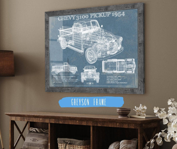 Cutler West 1954 Chevrolet 3100 Pickup Vintage Blueprint Truck Print