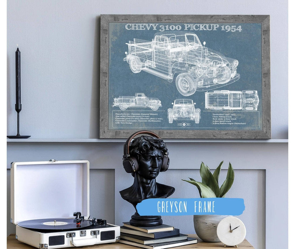 14" x 11" / Stretched Canvas Wrap Cutler West 1954 Chevrolet 3100 Pickup Vintage Blueprint Truck Print