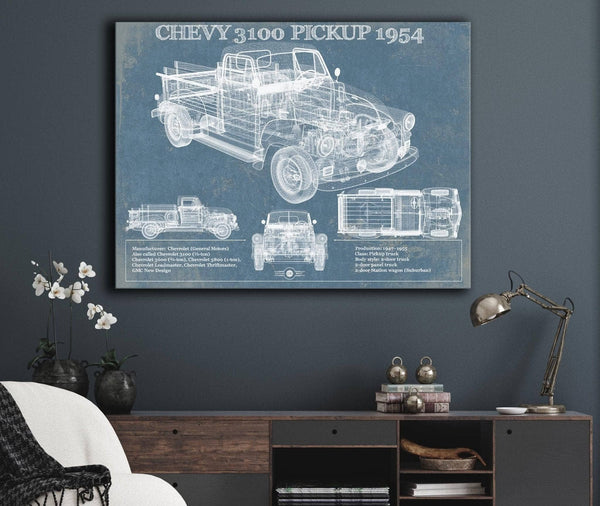 Cutler West 1954 Chevrolet 3100 Pickup Vintage Blueprint Truck Print