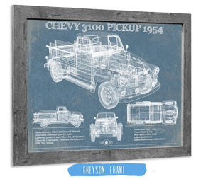 14" x 11" / Greyson Frame Cutler West 1954 Chevrolet 3100 Pickup Vintage Blueprint Truck Print