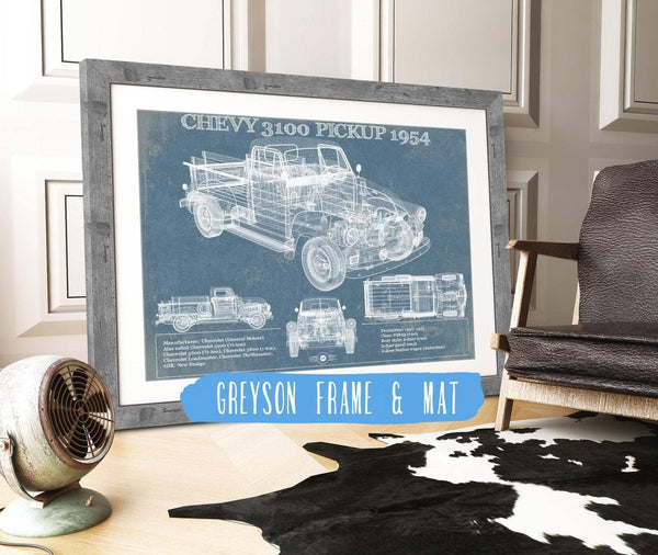 14" x 11" / Greyson Frame & Mat Cutler West 1954 Chevrolet 3100 Pickup Vintage Blueprint Truck Print