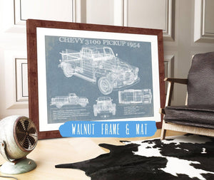 20" x 16" / Walnut Frame & Mat Cutler West 1954 Chevrolet 3100 Pickup Vintage Blueprint Truck Print