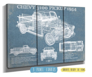 36" x 24" / 3 Panel Canvas Wrap Cutler West 1954 Chevrolet 3100 Pickup Vintage Blueprint Truck Print