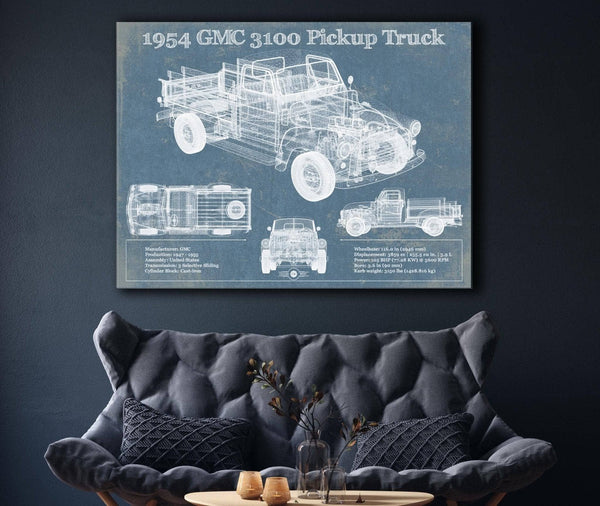 Cutler West 1954 GMC 3100 Pickup Truck Vintage Blueprint Auto Print