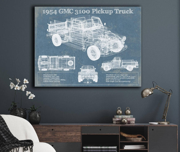 Cutler West 1954 GMC 3100 Pickup Truck Vintage Blueprint Auto Print