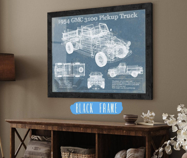 20" x 16" / Black Frame Cutler West 1954 GMC 3100 Pickup Truck Vintage Blueprint Auto Print