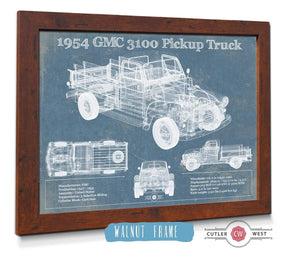 20" x 16" / Walnut Frame Cutler West 1954 GMC 3100 Pickup Truck Vintage Blueprint Auto Print
