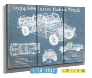 36" x 24" / 3 Panel Canvas Wrap Cutler West 1954 GMC 3100 Pickup Truck Vintage Blueprint Auto Print