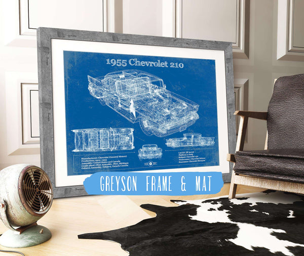 14" x 11" / Greyson Frame & Mat Cutler West 1955 Chevrolet 210 4 Door Sedan Vintage Blueprint Auto Print