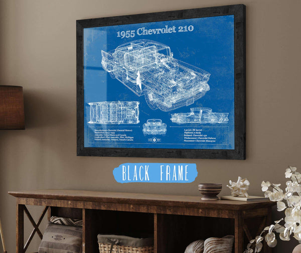 20" x 16" / Black Frame Cutler West 1955 Chevrolet 210 4 Door Sedan Vintage Blueprint Auto Print
