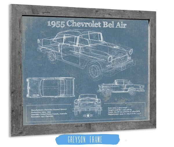 14" x 11" / Greyson Frame Cutler West 1955 Chevrolet Bel Air Blueprint Vintage Auto Print