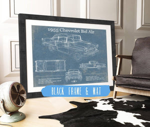 20" x 16" / Black Frame & Mat Cutler West 1955 Chevrolet Bel Air Blueprint Vintage Auto Print