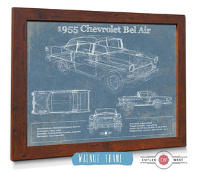 20" x 16" / Walnut Frame Cutler West 1955 Chevrolet Bel Air Blueprint Vintage Auto Print