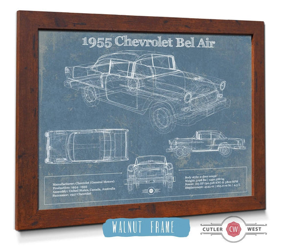 20" x 16" / Walnut Frame Cutler West 1955 Chevrolet Bel Air Blueprint Vintage Auto Print