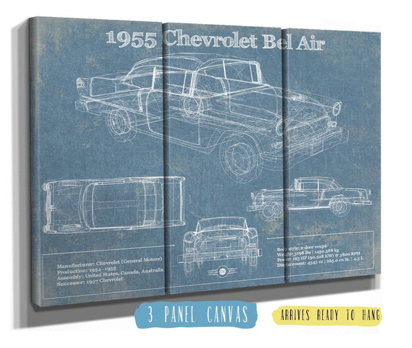 36" x 24" / 3 Panel Canvas Wrap Cutler West 1955 Chevrolet Bel Air Blueprint Vintage Auto Print